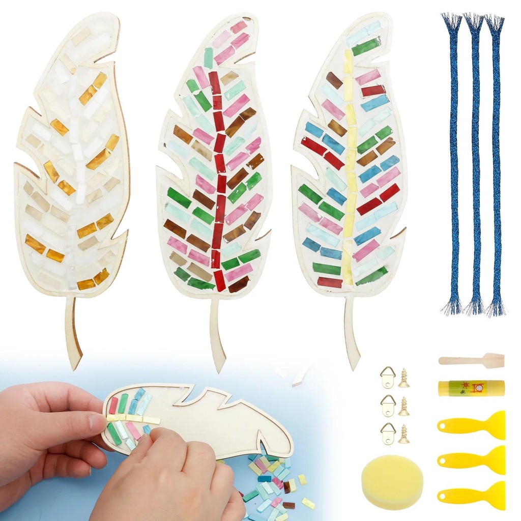 

Mosaic Decoration Painting Art Set Pretty Exquisite Mixed Color Feather Firm Attractive Mosaic Puzzles Ornament Kit for Home