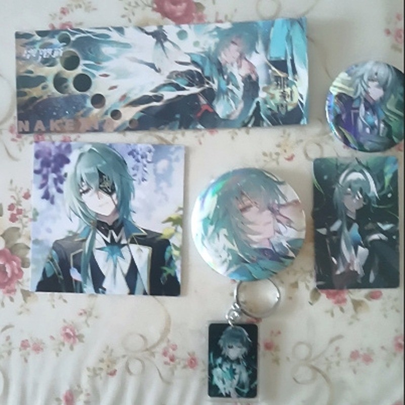 

6Pcs/Set Cartoon Honkai: Star Rail gift Set Anaxa Anaxagoras Keychain Laser badge LOMO Card Postcard Laser Card sleeves gift