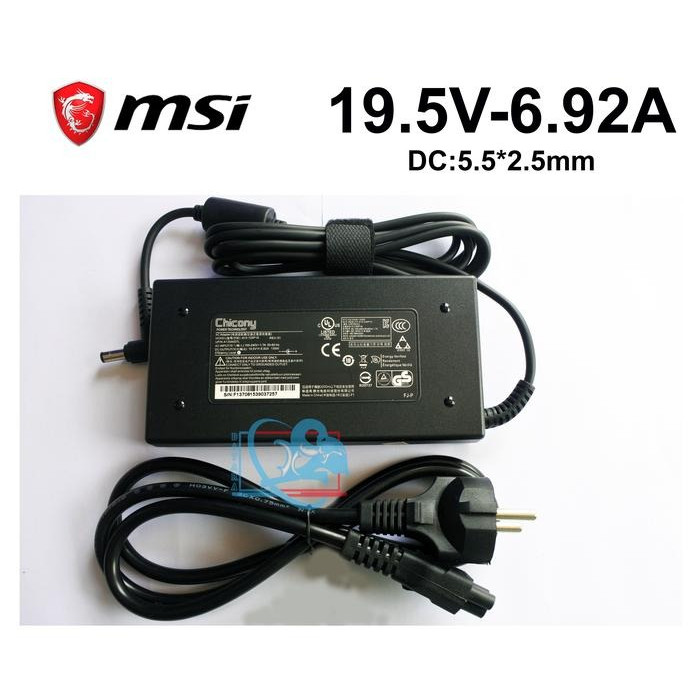 ADAPTOR CHARGER MSI GE70 GE72 GS63 7RD MS-16P6 19.5V 135W 6.92A DC 5.5*2.5MM
