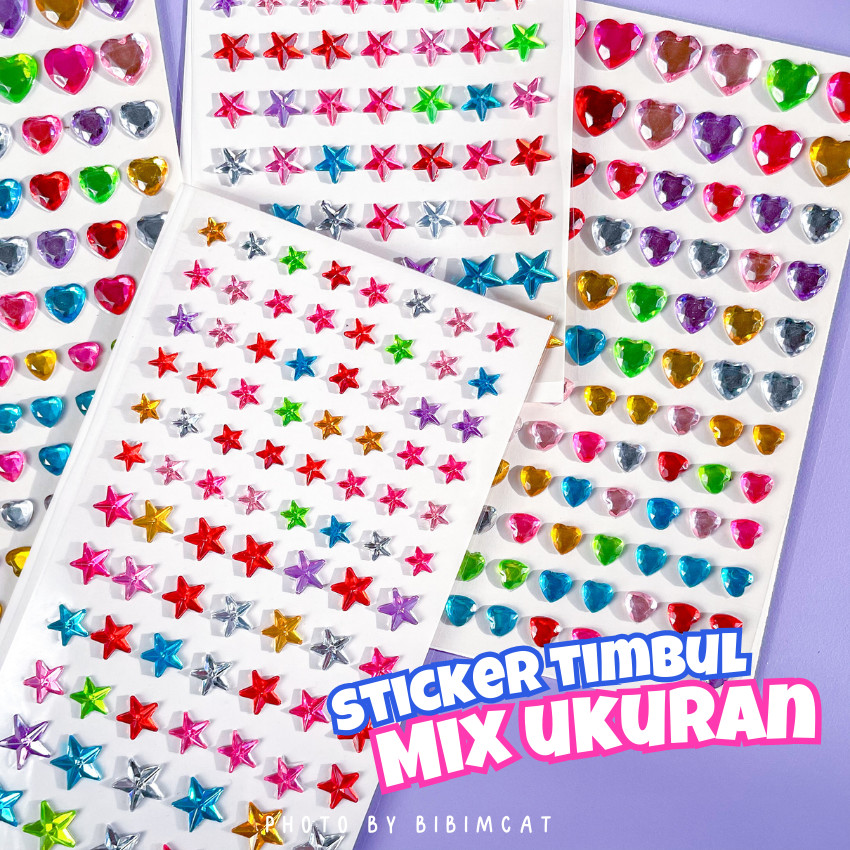 

Bibimcat - Sticker Jewel Mix Ukuran Bintang Love / Deco Stiker Timbul Mutiara Warna Warni