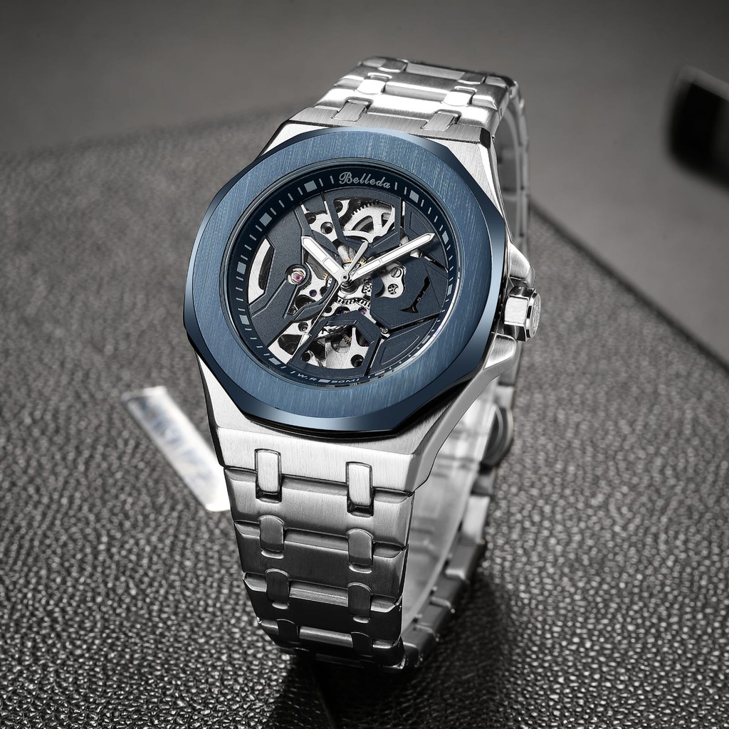 Belleda Jam Tangan Pria SN 9608 Automatic Movement Rantai Stainless Anti Air Man Watches Original
