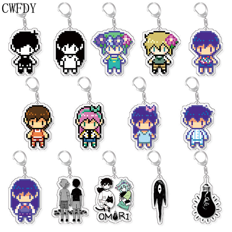 Game Omori Pixel Figure Acrylic Keychain For Accessories Basil Kel Sunny Pendant Keyring Car Bag Jew