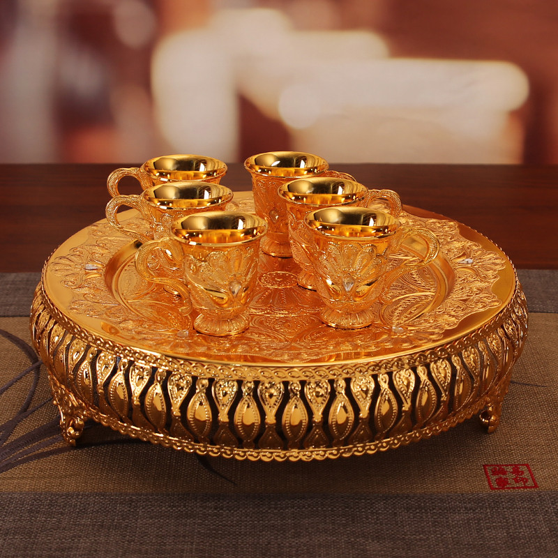 8Pc Set Gelas Anggur Kendi Ornamen Emas Ornament Gold Gelas Anggur Emas Antik Set Teko Eropa Teko