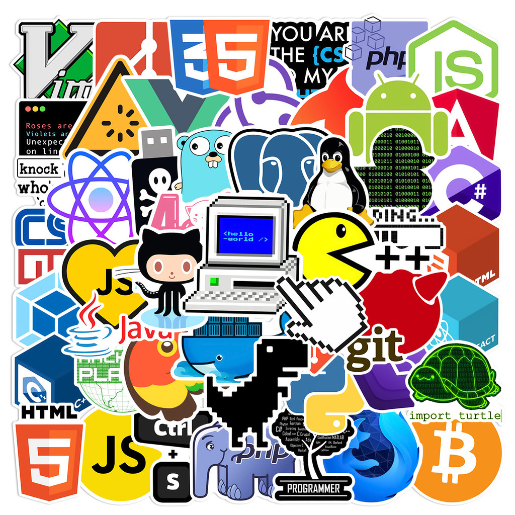 

50Pcs Cartoon Programming Network Graffiti Stickers for Laptop Phone Car Skateboard Waterproof Sticker Decals Decoration