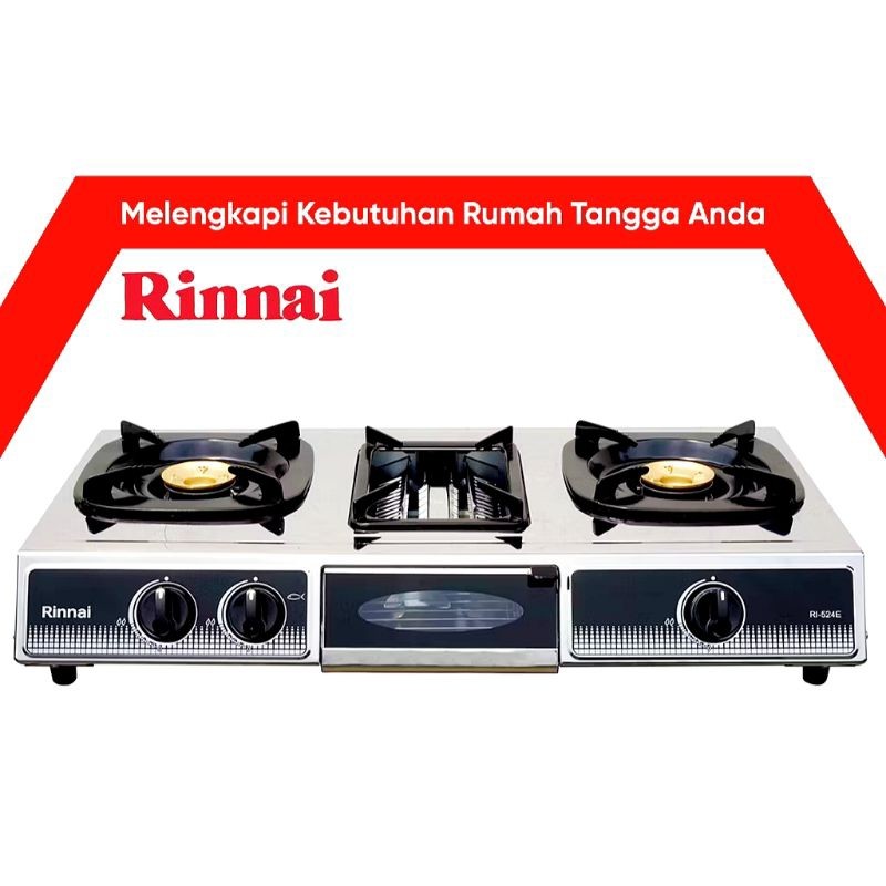Kompor Gas Rinnai 3 tungku dengan pemanggangan RI 524 E