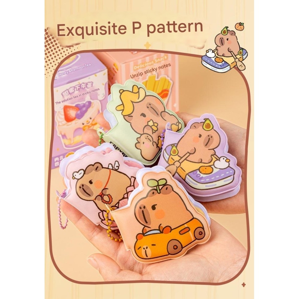 [LOGU] Mini memo book Capybara gantungan kunci sticky note squishy, Buku squishy kecil