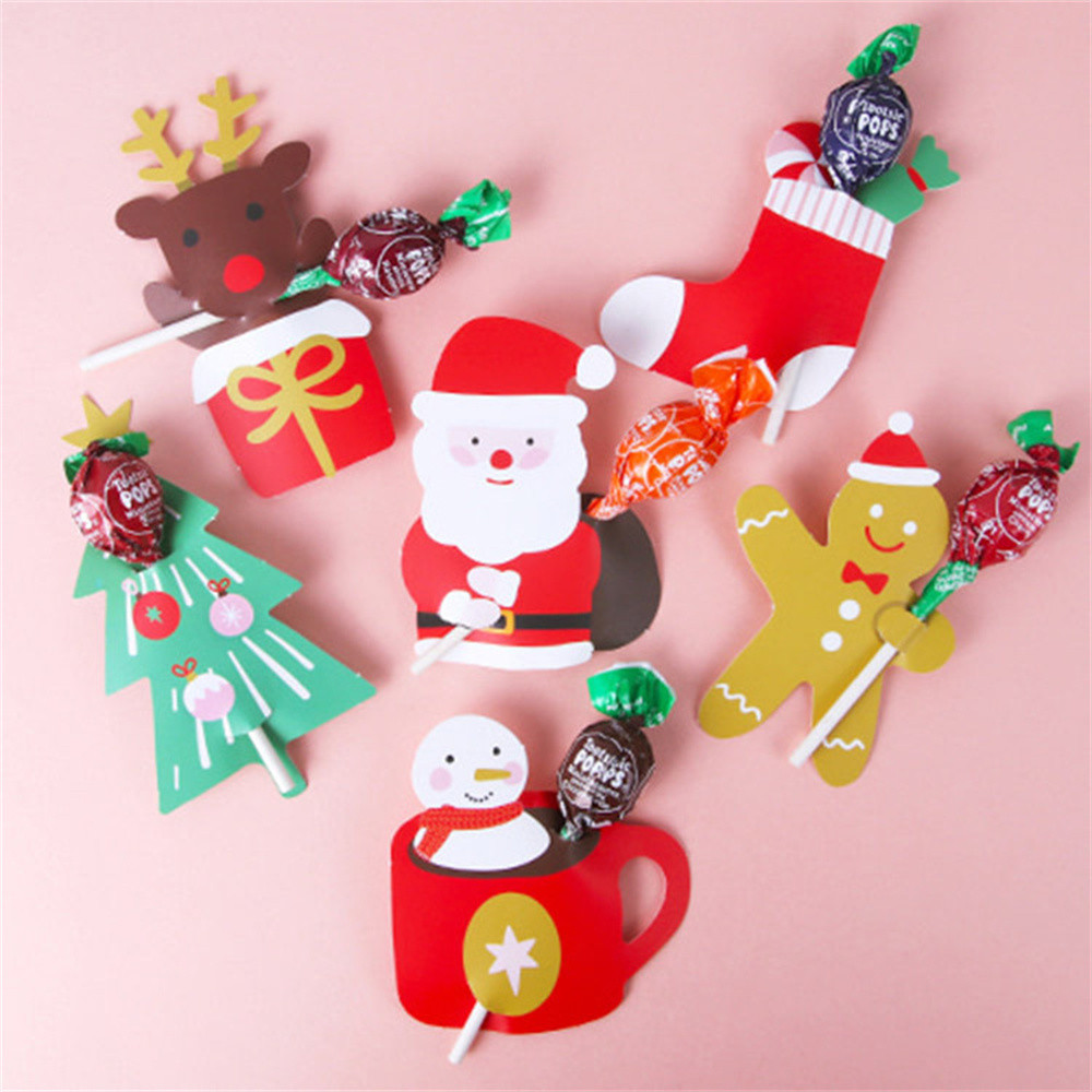 

30pcs Christmas Lollipop Cards Paper Cartoon Christmas Candy Packaging Cards Lollipop Holders Kid Xmax Gift Christmas Decoration