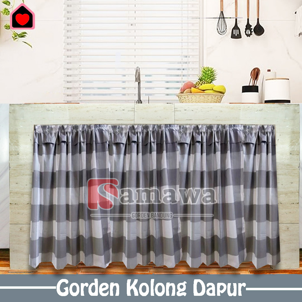 Gorden Kolong Meja Kompor Dapur Ukuran Lebar 100x60cm Motif Emely Abu
