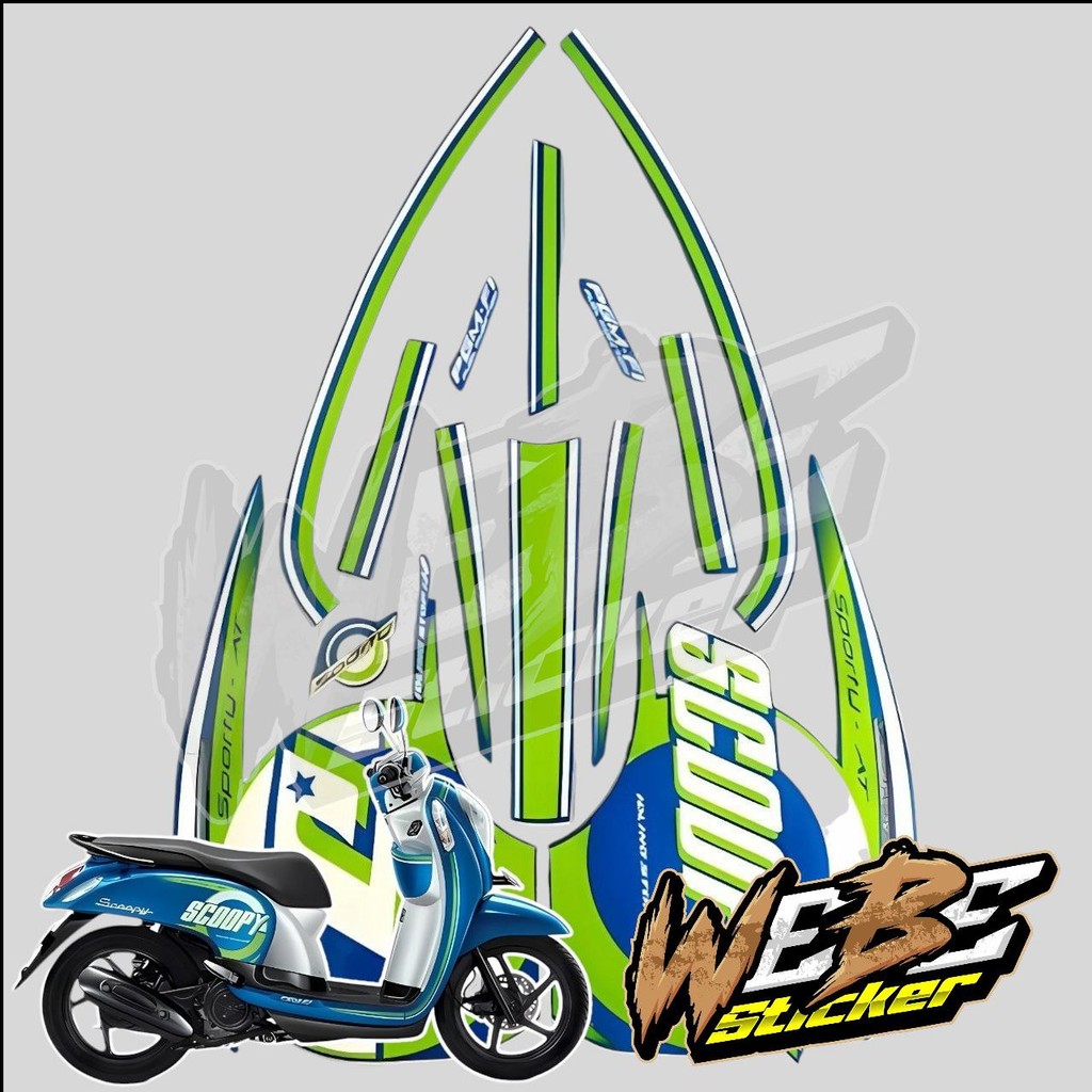 STICKER STIKER POLET LIS STRIPING MOTOR FULL BODY HONDA SCOOPY 2016 WARNA BIRU HIJAU PUTIH