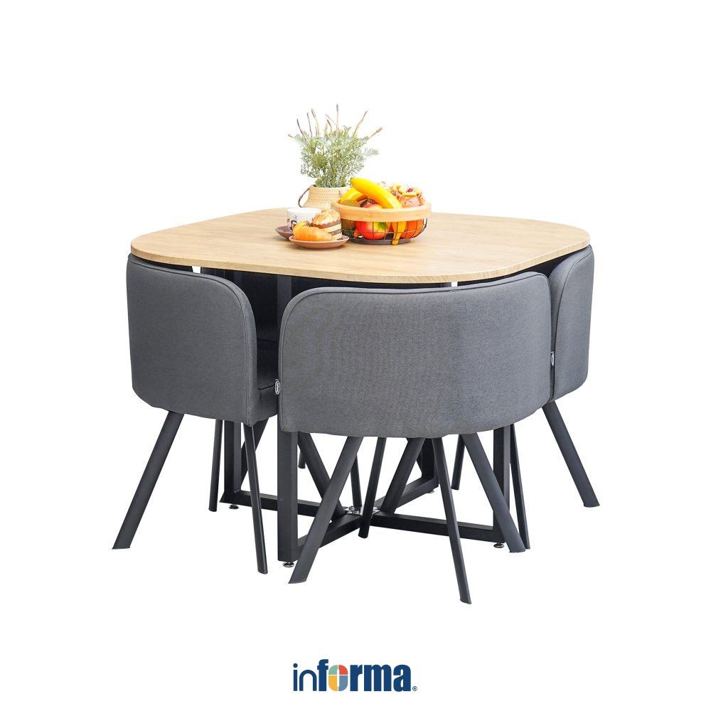 Informa Dutton Set Meja Makan 4 Kursi - Abu-Abu Oak Dining Table Set Meja Kursi Ruang Makan Aestheti