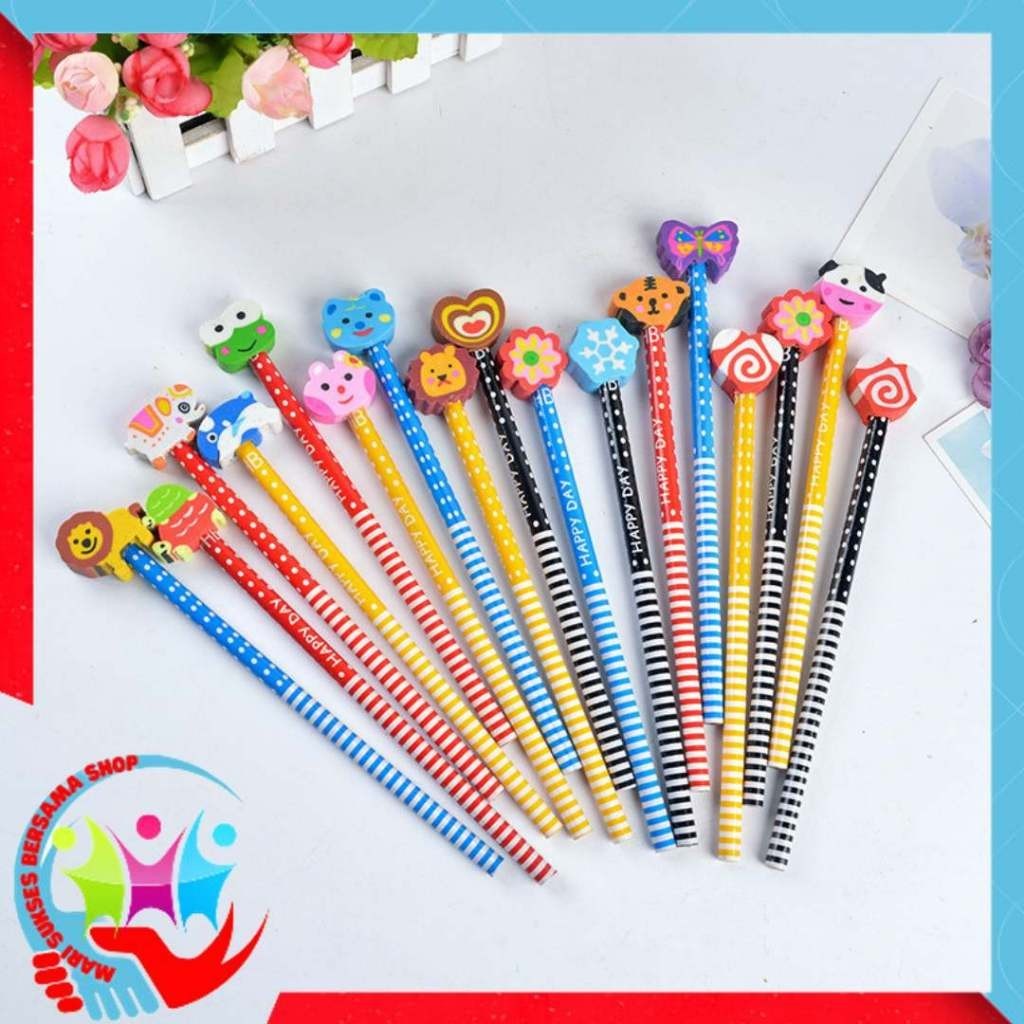 

MSBS Pensil Karakter Kartun Lucu Motif Garis Polkadot Pensil Karakter + Penghapus Pensil Lucu Ada Penghapus 3D Pensil Fancy Unik Pensil Warna-Warni Untuk Souvenir Alat Tulis Sekolah TK SD Cartoon Pencil With Eraser