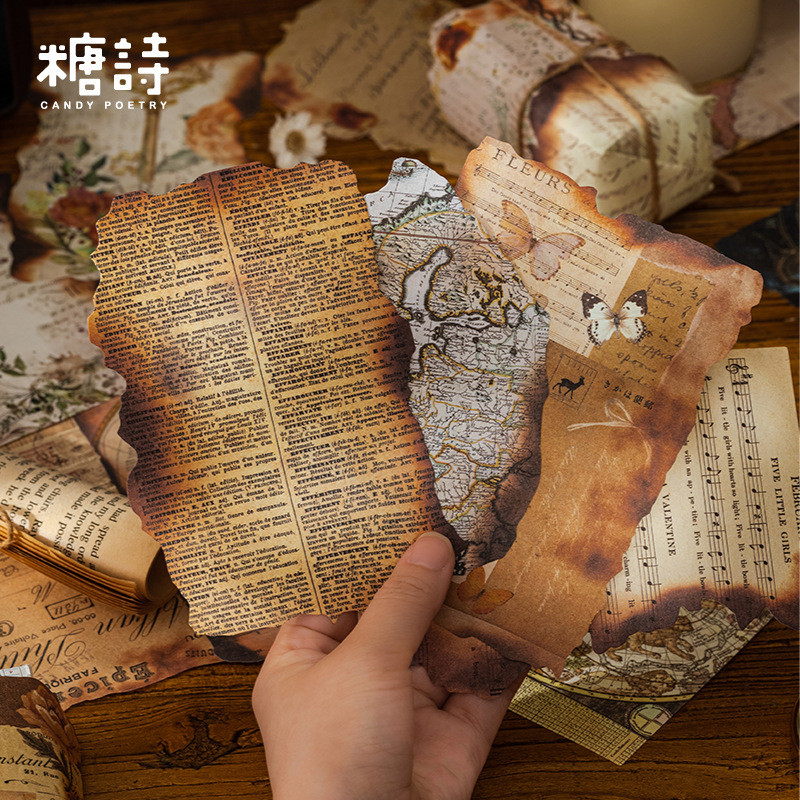 

JIANWU 30 Sheets Creative Vintage Burn Torn Pages Memo Pad DIY Journal Nostalgia Material Notes Paper Scrapbooking Stationery