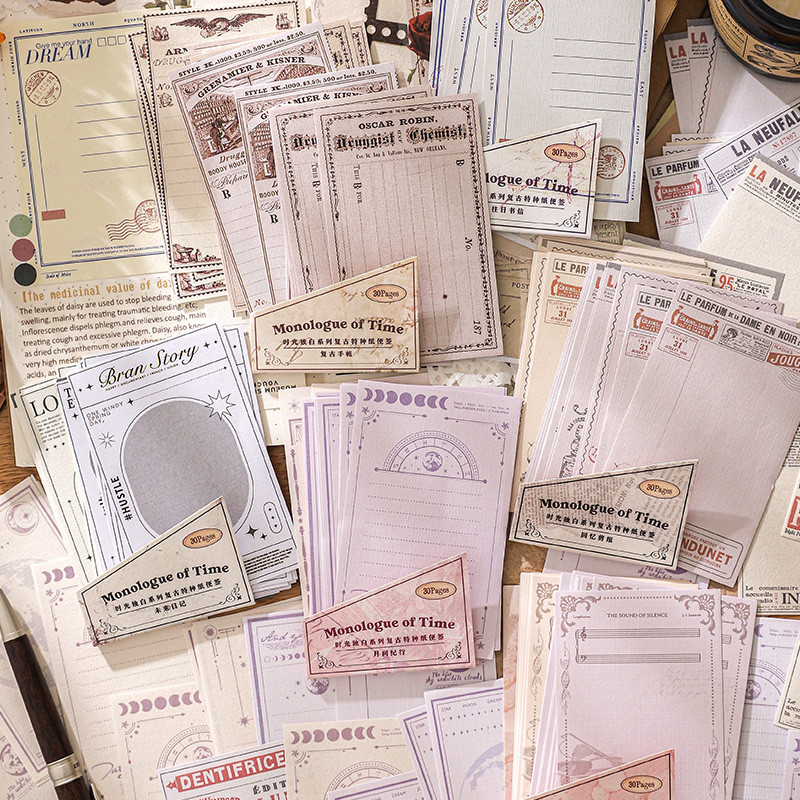 

Yoofun 30pcs/lot Vintage Memo Pads Material Paper Monologue of Time Junk Journal Scrapbooking Retro Background Decor Paper