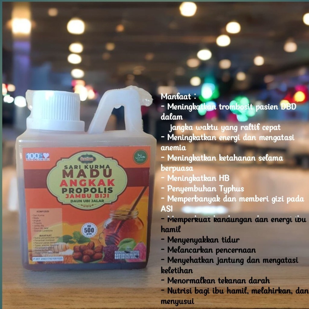 

Sari Kurma Madu Angkak Gazlan Plus Propolis Jambu Biji dan Daun Ubi Jalar