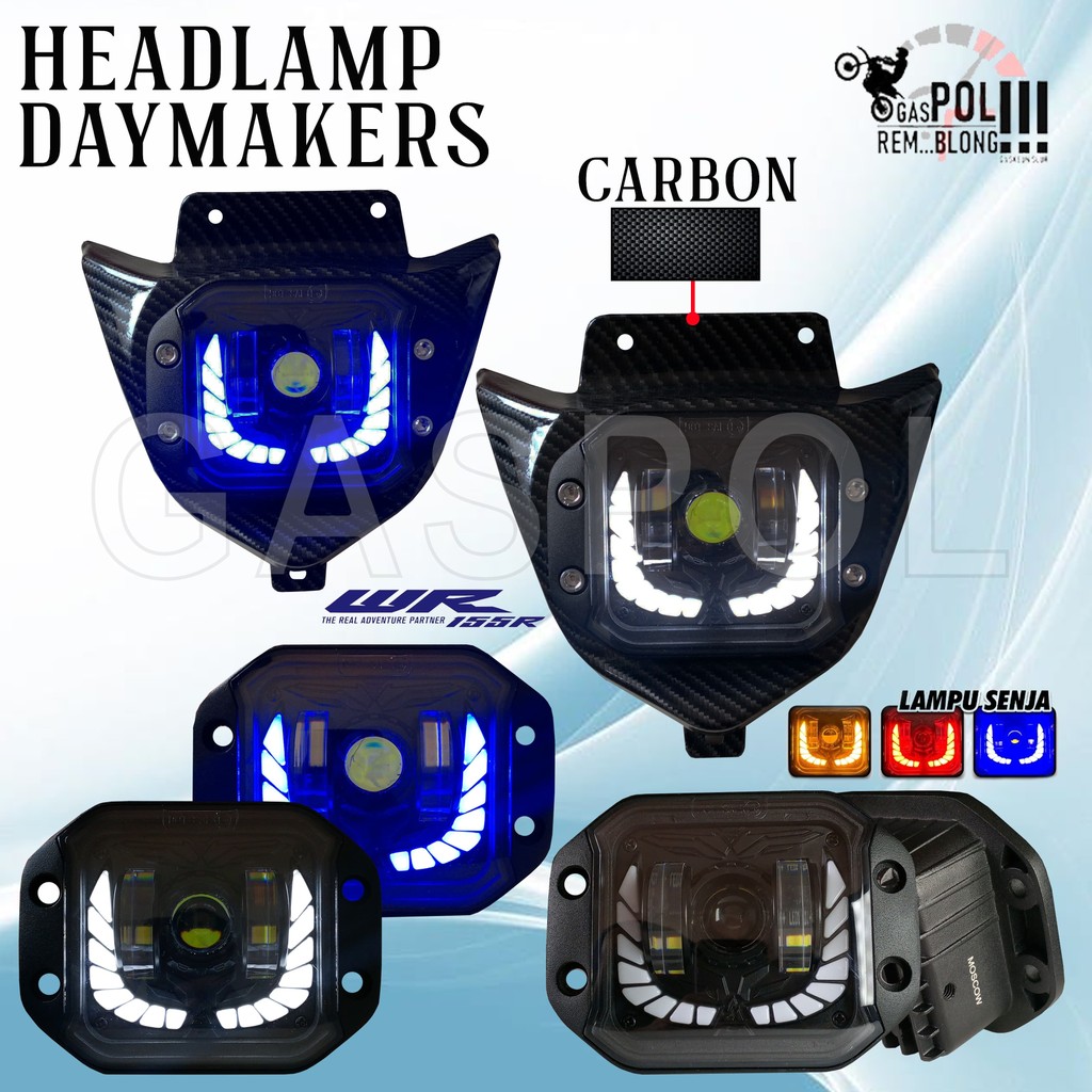 HEADLAMP DEMEKER  KLX CRF WR WR155 CARBON HEAD LAMP LAMPU KARBON  DEPAN MOTOR TRAIL CROSS SUPERMOTO
