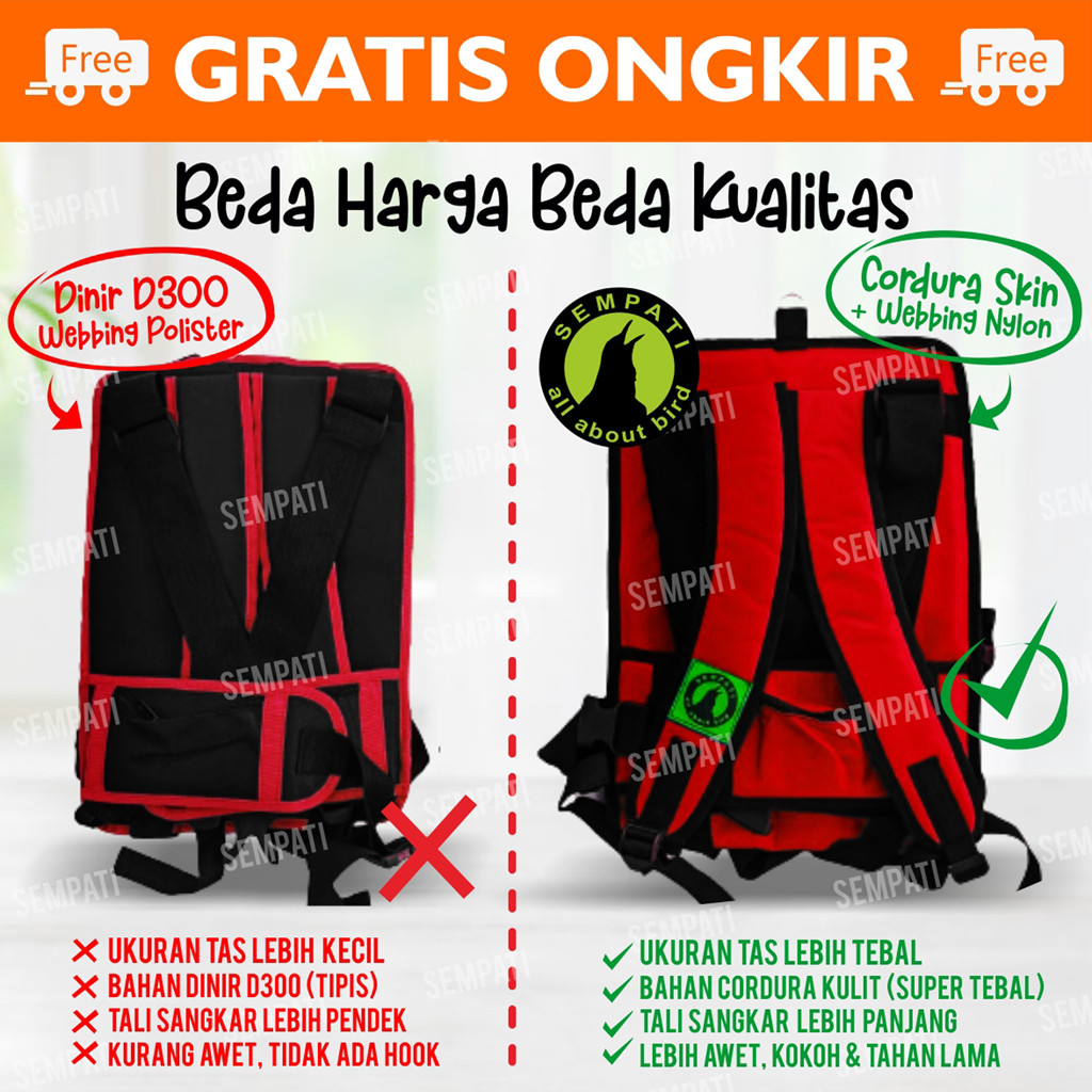 SEMPATI Tas Sangkar Murai Kotak Multifungsi Tas Sangkar Burung Gendong Super Premium Sempati Tas San