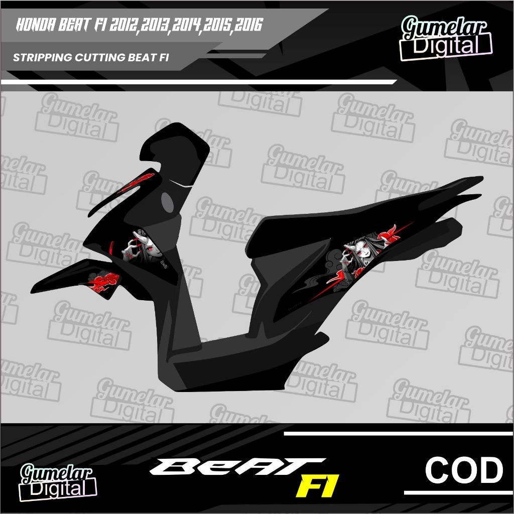 STRIPING SIMPEL HONDA BEAT FI 2012 2013 2014 2015 2016 NEZUKO DEMON MODE DEMON SLAYER SUDAH DI CUTTI