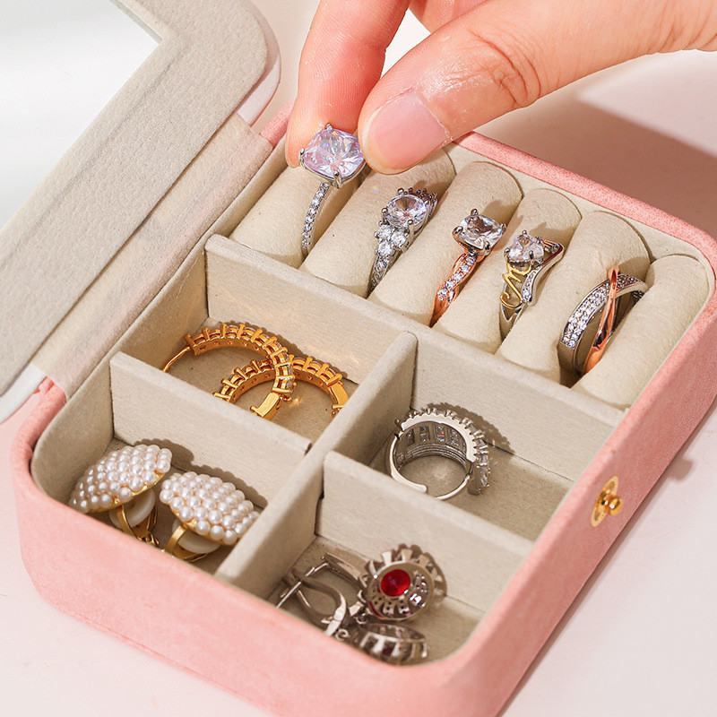 

Portable Jewelry Box Jewelry Organizer Display Travel Jewelry Case Boxes Button Leather Storage Jewelers