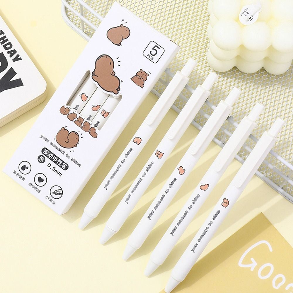 

5Pcs High Quality 0.5mm Gel Pen Stationery School/Office Black Ink Pens Black Marker Pen