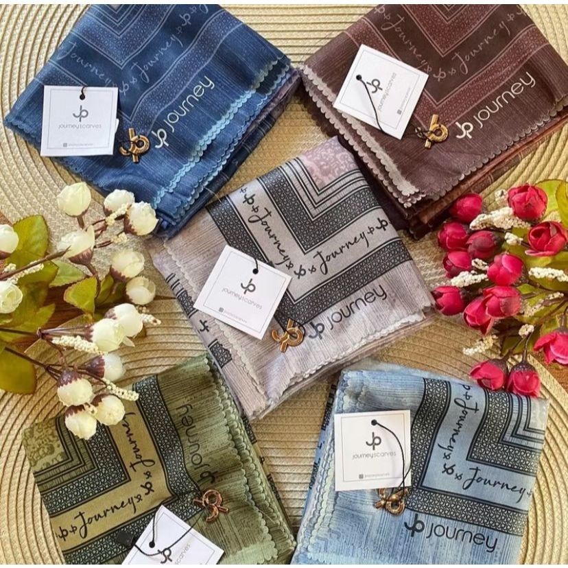 NEW HIJAB SEGI EMPAT MOTIF GRADASI RAYA BY JOURNEY SCARVES KW SUPER