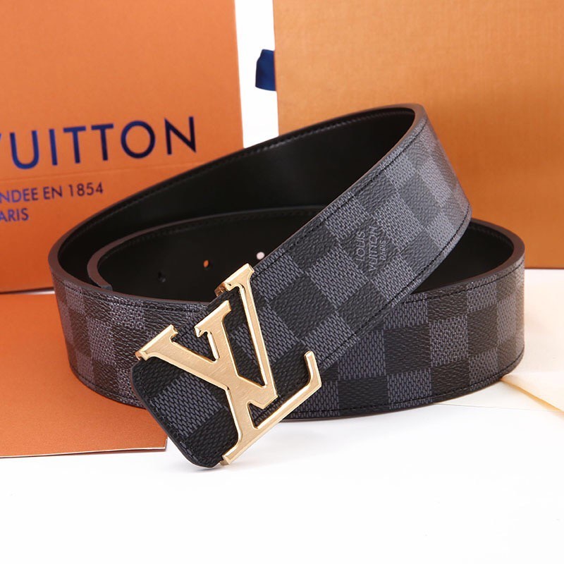Lv Striped Men's Leather Belt, Full Box, Super High Quality Card