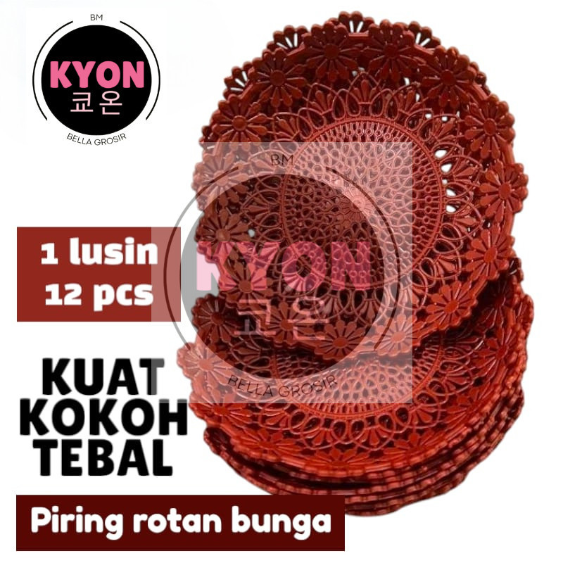 KYON | 12PCS PIRING ROTAN BUNGA, MAWAR TEBEL , BUNGA JUMBO, CHERRY BLOSSOM . SERUNI JUMBO  PLASTIK T