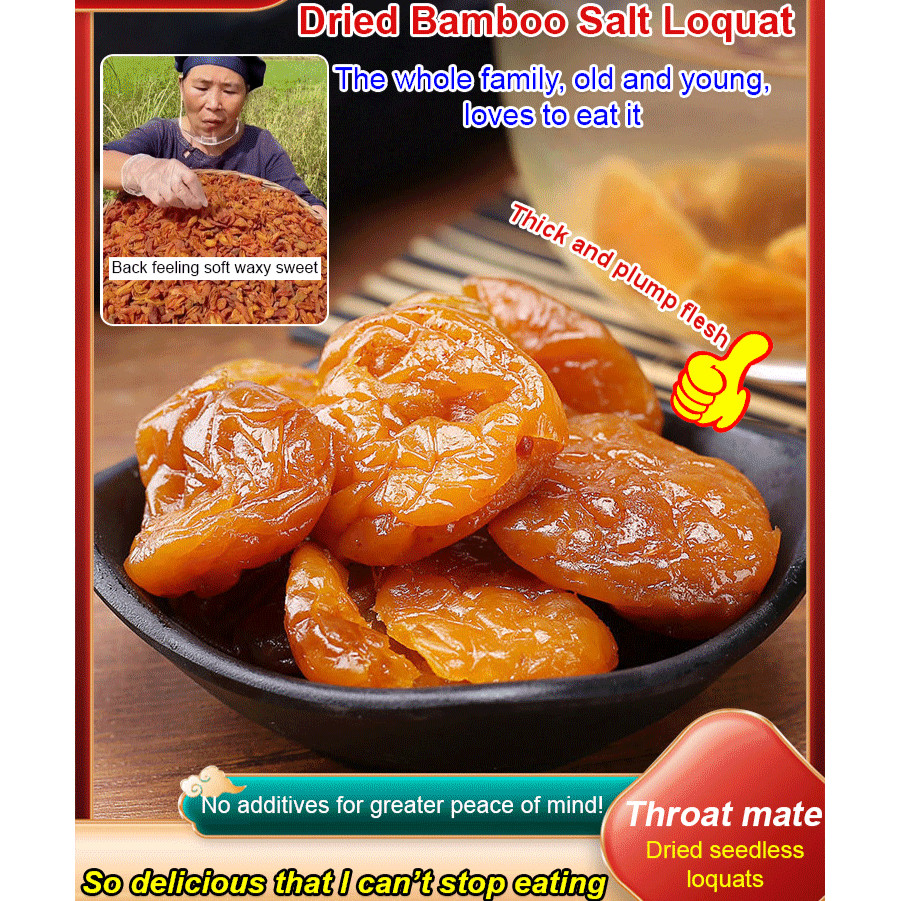 

❤️BELI 1 GRATIS 1❤️(Pure Natural)Loquat Kering Garam Bambu Licorice 100G/Loquat Kering Bebas Biji Aditif Asli/Makanan Ringan Buah Yang Diawetkan Asam Manis/ Seedless Bamboo Salt Dried Loquat/Loquat Preserved Fruit/Loquat Snack/Ready-to-eat Bulk