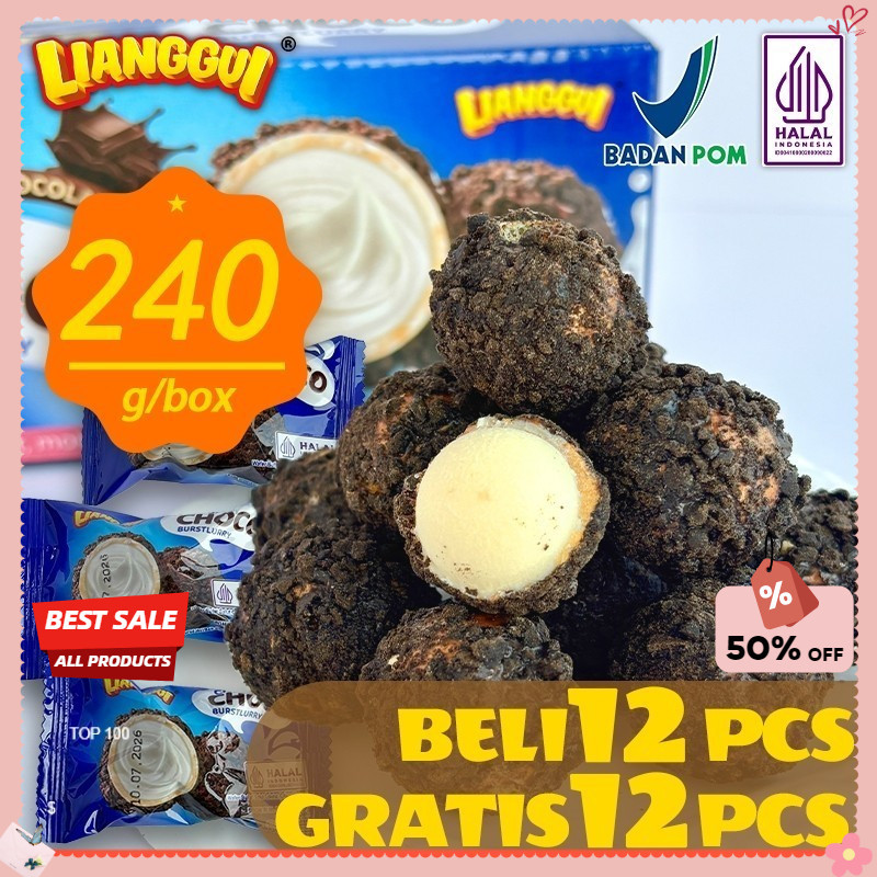 

Lianggui Halal Crisp Choco Burstlurry 240gr/1BOX Wafer Bulat Crispy Salut Mini Coklat Ball