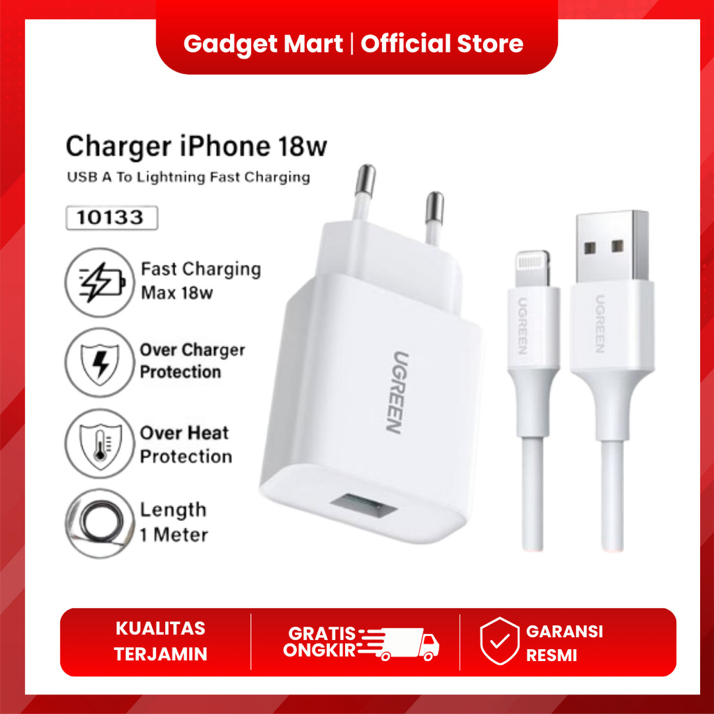 Ugreen USB A Charger MFi For Iphone 10133 18W WHITE (TANPA KABEL)
