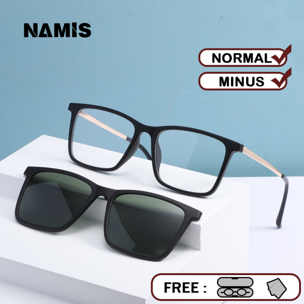 Namis Kacamata Clip On Hitam Minus Pria Wanita Photocromic Anti Blueray Bluecromic Kaca Mata Optik