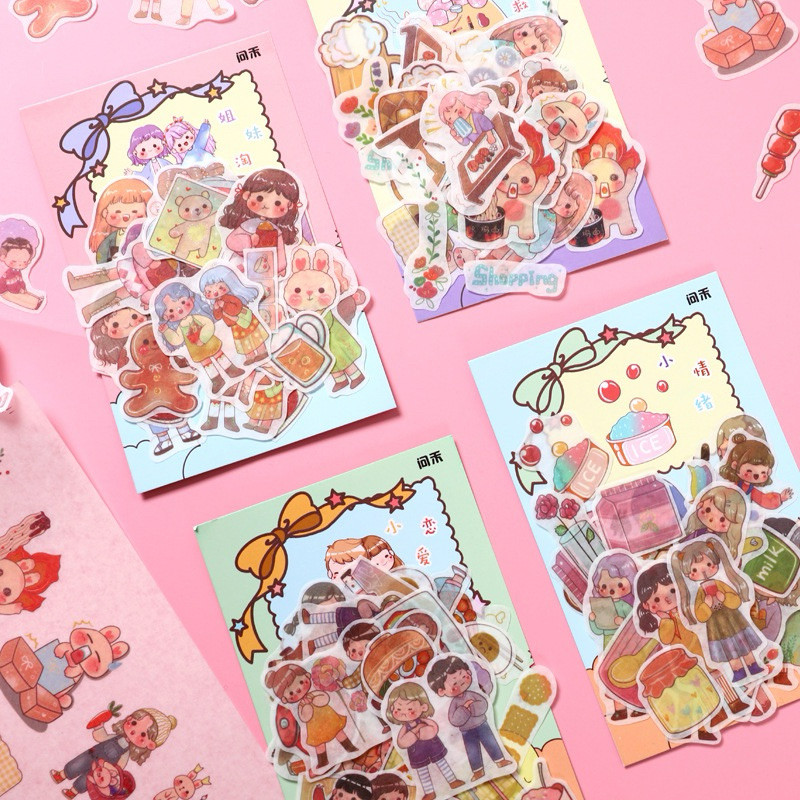 

Journamm.id Paket Stiker Kertas Wenhe Seri Pasangan Kecil Buku Panduan Buku Harian DIY Stiker Dekoratif Kartun 40 Buah Menjadi 4 Gaya