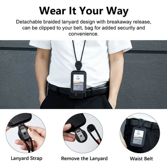 

LARIS -DNAC ID Card Holder and Card Slots with Ribbon Lanyard - White - Id Card Only