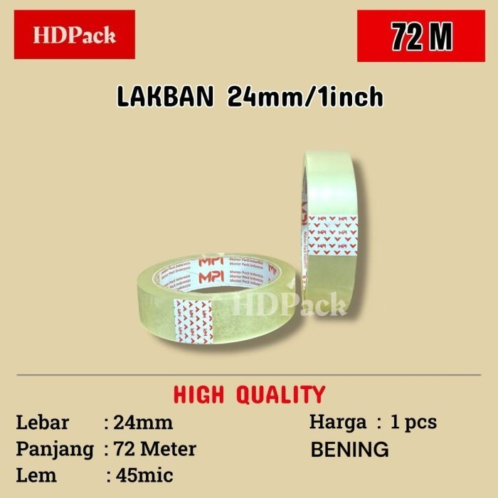 

( READY BATAM ) Lakban Isolasi Tape Bening 24mm / 1 Inchi MPI 72 Meter / 78 yard Satuan / PerRoll Instant Delivery - 24mm PerPcs