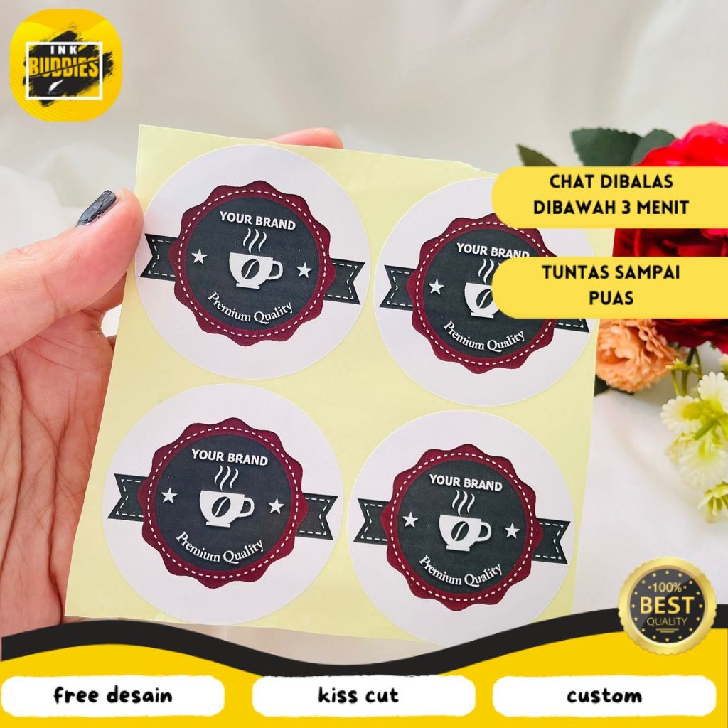 INB 2-4 Cetak Sticker Label Minuman Murah Tema Kopi Stiker Kemasan Botol Coffe Free Desain Coffee