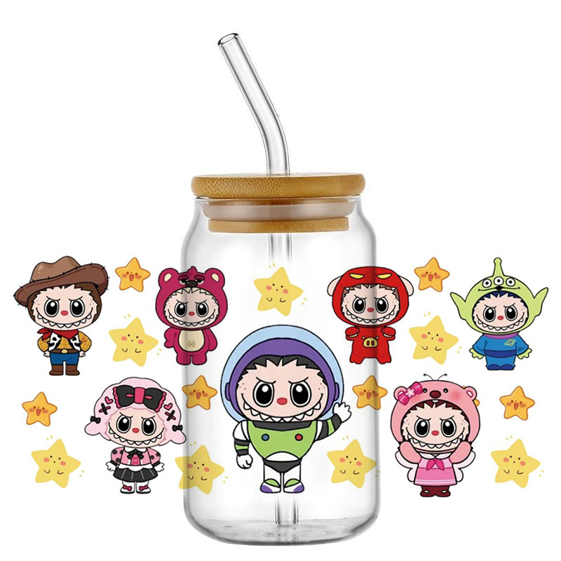 

Miniso Cute Little Monster Decal 3D Washable Transfer Sticker UV DTF Cup Wrap for 16oz Libbey Glasses DIY Mug Cartoon Sticker