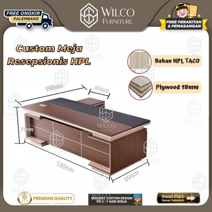 Custom Meja Resepsionis HPL | Meja Informasi Custom Plywood HPL Taco | Meja Kantor Sudut | Meja Kerj