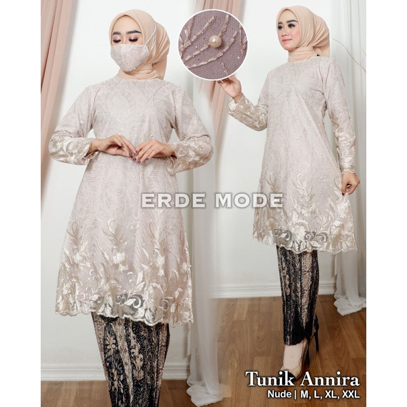 COD - Kebaya Tunik Tile Aqila Jumbo Ld 120 Set Rok Plisket Batik Baju Kondangan Modern