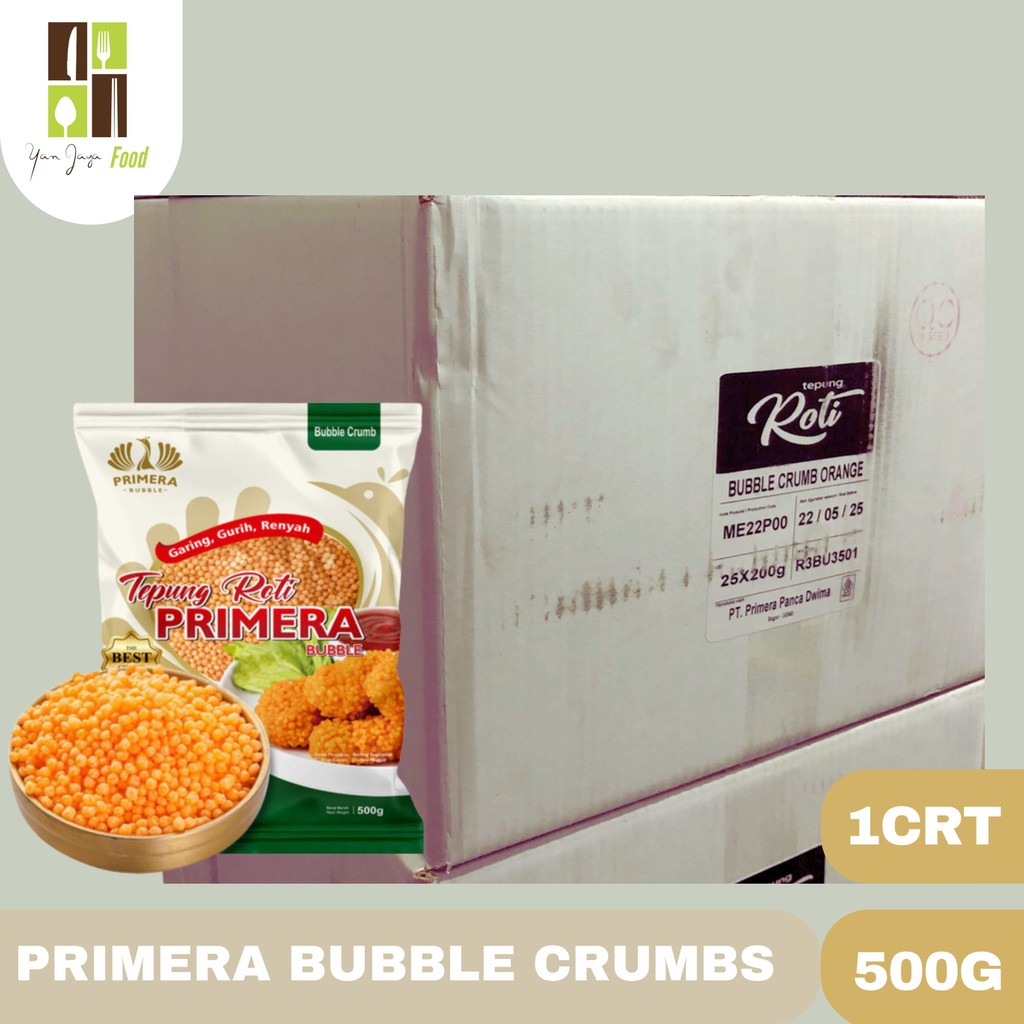 

Primera Bubble Crumbs / Tepung Roti / Tepung Bubble / Krispi 1 CRT/10 PACK X 500G / 200g /25 PACK