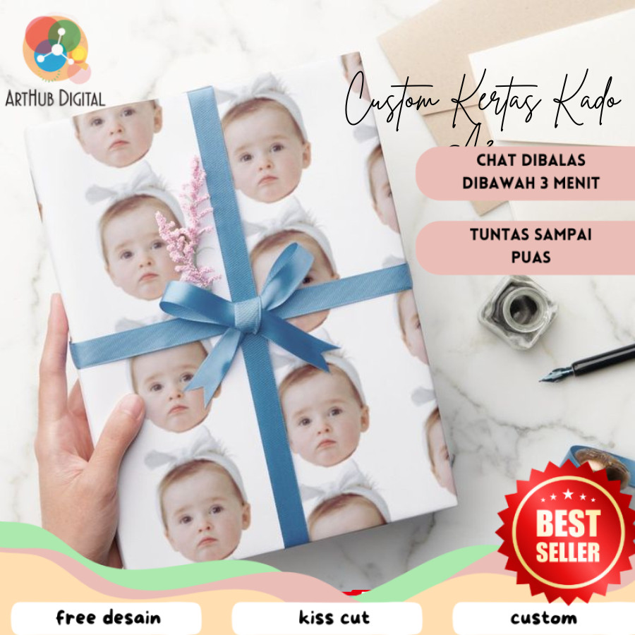 

AHD Kertas Kado Custom Desain Muka Wajah Aesthetic Bisa Tambah Tulisan Wrapping Papper Hadiah