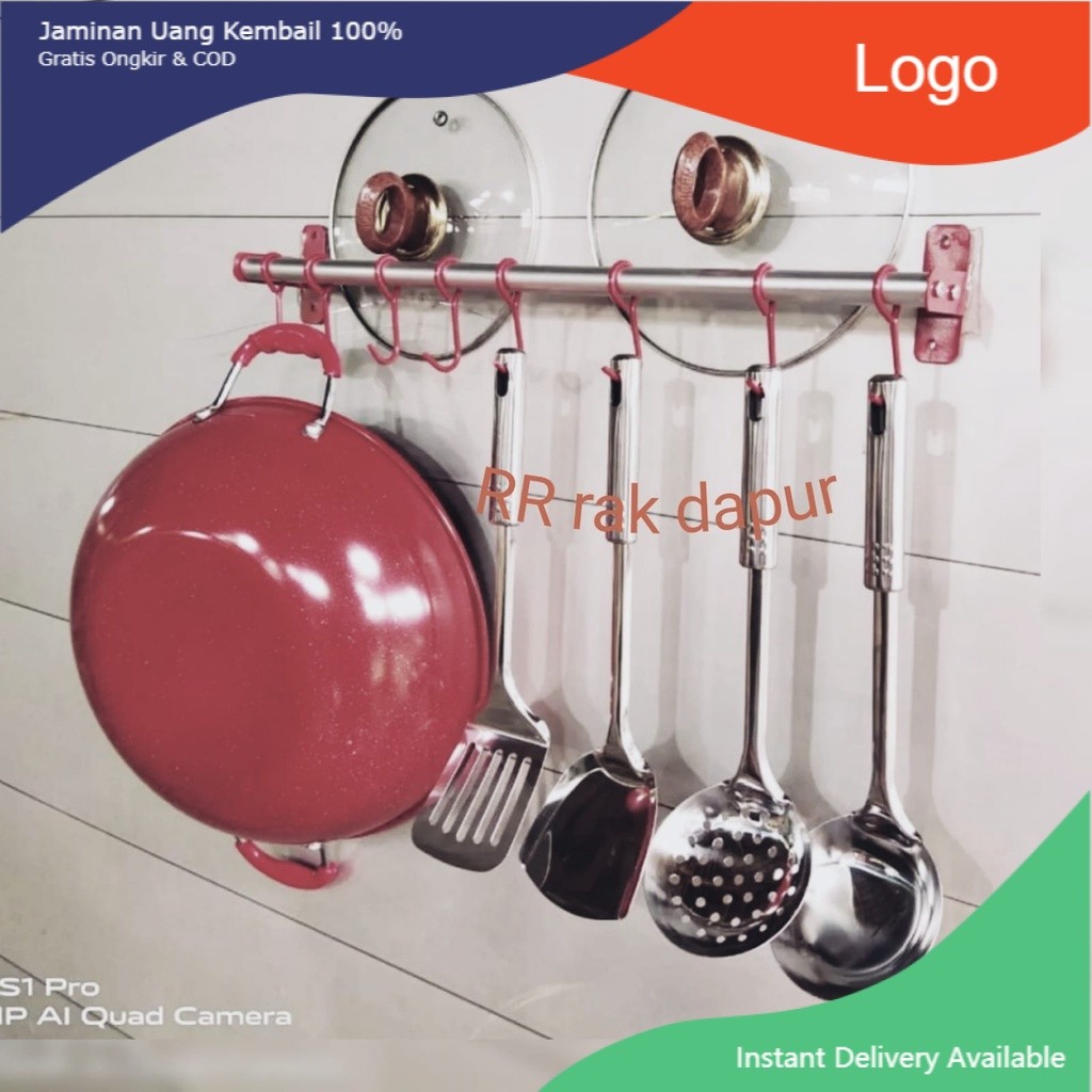 Rak Dapur serbaguna Rak Dinding Gantung Alumunium Stainless Serbaguna, gantungan peralatan dapur.