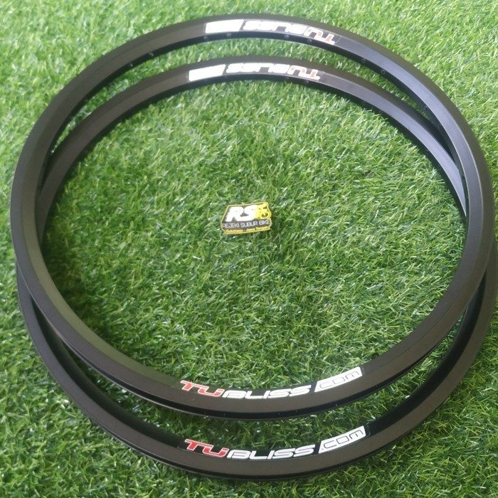 Sepasang velg 20 murni 406 double wall Alloy  TUBLISS hitam 28 h sepeda lipat Minion minivelo bmx
