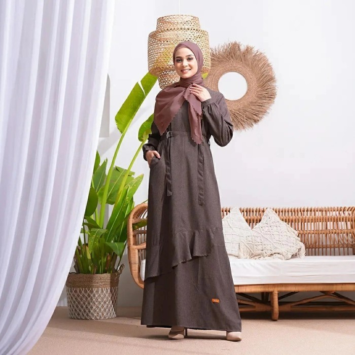 Gamis Nibras NB B21 Warna Coklat Brown Simpel Casual Busui Branded Ori - Coklat Brown, XS