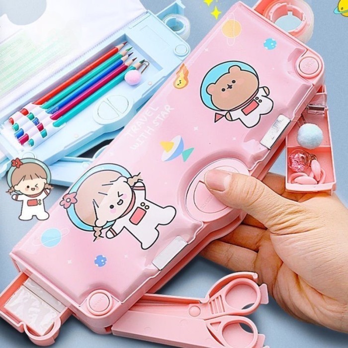 

[Collection New]PROMO Kotak Pensil/Tempat Pensil Anak Multifungsi Motif Lapisan Ganda Lucu - 2
