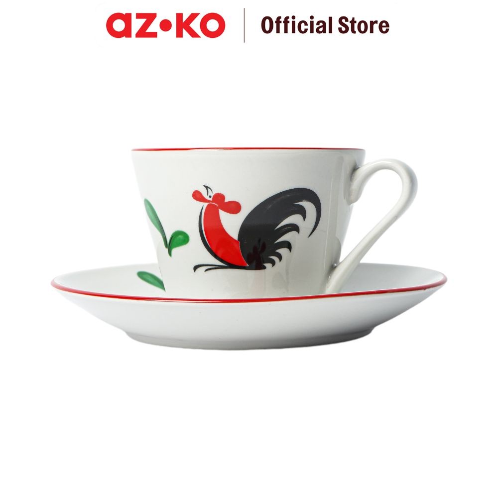 AZKO Kopin Porcelain Cangkir Teh Dengan Saucer Keramik Kukuruyuk - Putih Tea Cup Coffee Cup Piring A