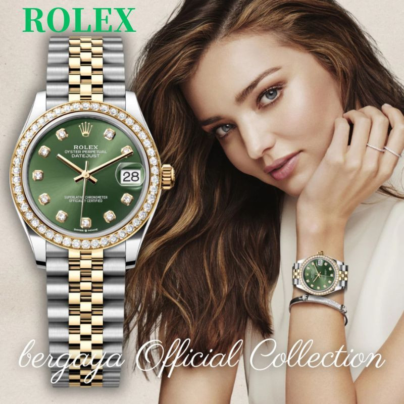 【Swiss Rolex100% ASLI】Jam Tangan Wanita Rolex Watch Gelang Berlian Dial Hijau 31mm AAAAA Tahan Air T
