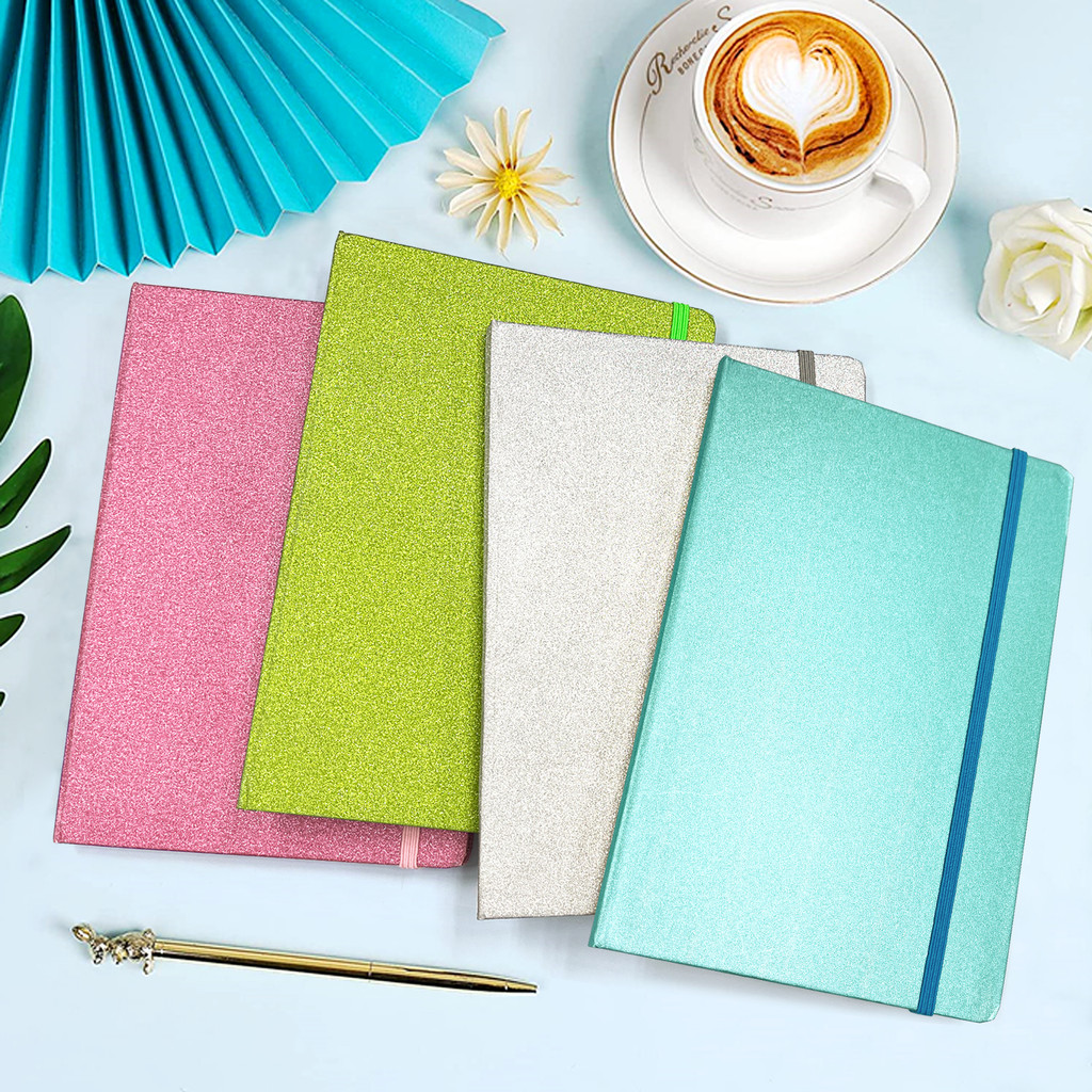 

A5 Glitter Notebook, Hardcover 160 Pages Never Peel Off Sparkle Glitter Lined Journal for Women Girls Writing Note Taking Works