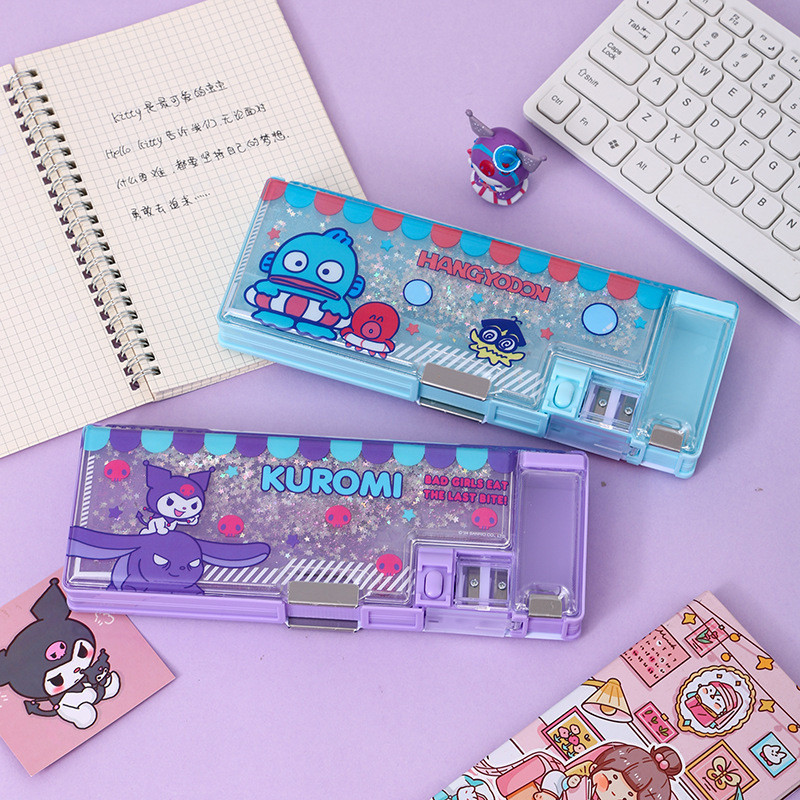 

Sanrio Kuromi Pencil Cases Creative Animation Peripheral Quicksand Children'S Multifunctional Stationery Box Holiday Gifts