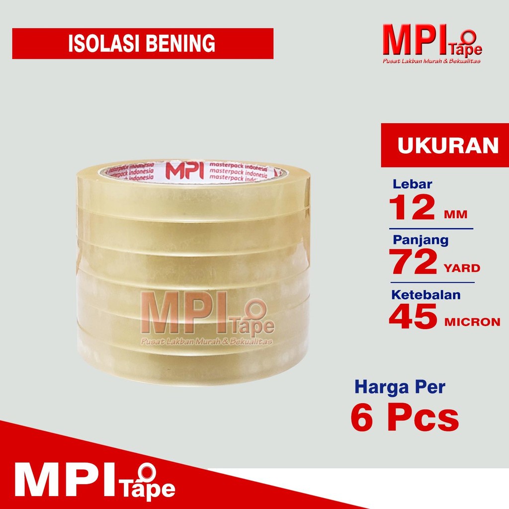 

6 PCS - Lakban Isolasi 12 mm x 72 Meter - Selotip Mini 12 mm - MPI
