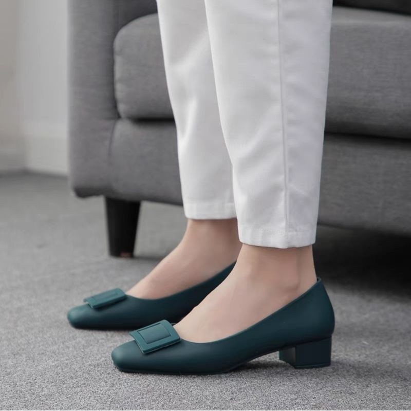Sepatu Flat Shoes Wanita Hak Sepatu Bahan Jelly Mules Hak Tahu Sepatu Kerja  TG1597