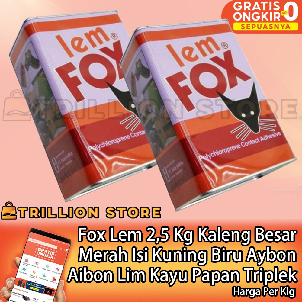 

Fox 2,5 kg Kaleng Merah Aybon Aibon Adhesive Lempox Lempok Galon Biru Kuning Industri Serbaguna Papan MDF Triplek Furnitur Lem Kertas Kulit Karet Sepatu Hpl Karpet Interior Eksterior Bangunan Tukang ANN Proyek Perekat Perabot
